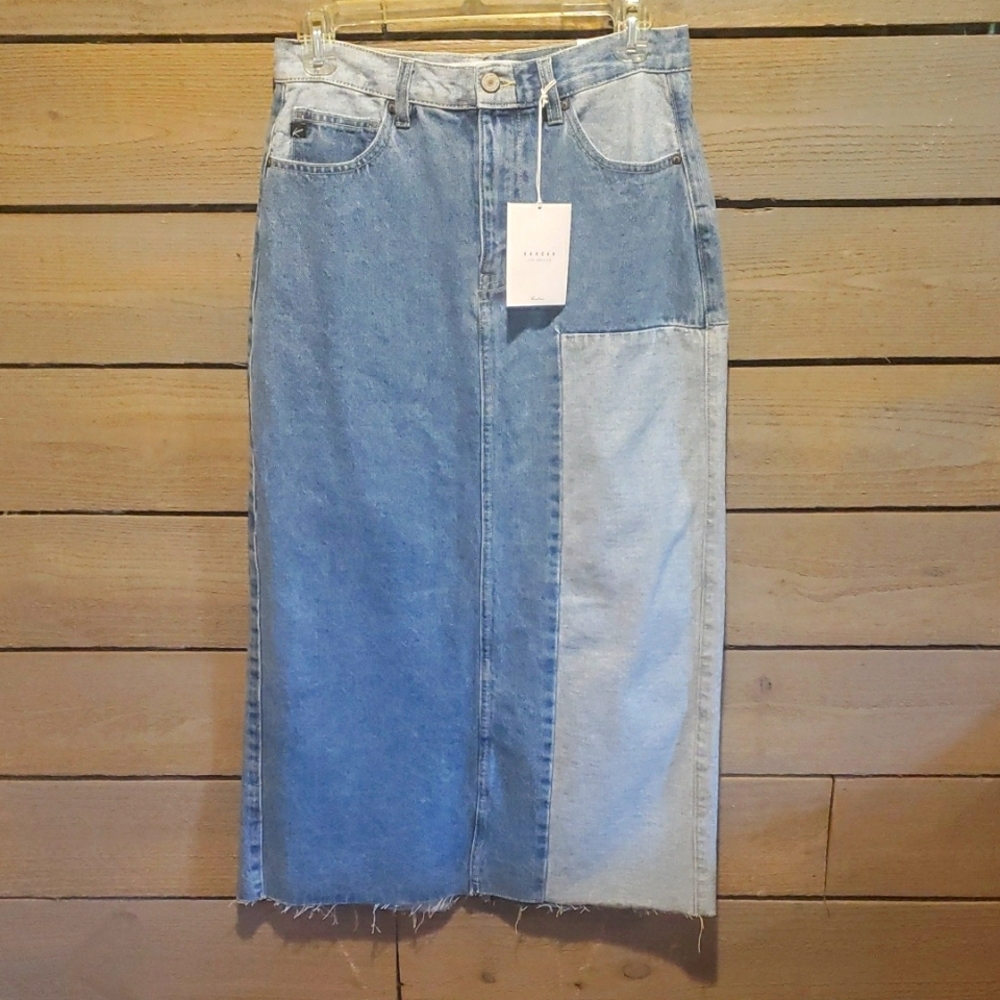KanCan Two-Tone Denim Midi Skirt